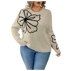 RoseSeek Women's Plus Size Floral Crew Neck Long Sleeve Pullover Sweaters (XL)