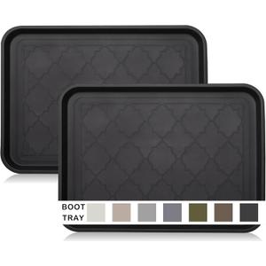 Boot Tray for Entryway Indoor, Heavy Duty Shoe Mat Tray 2 Packs, 16.7"x12.8" Waterproof Shoes Trays with Raised Edge, Outdoor Multi-Purpose Mats for Boots, Garden, Pets (Black)