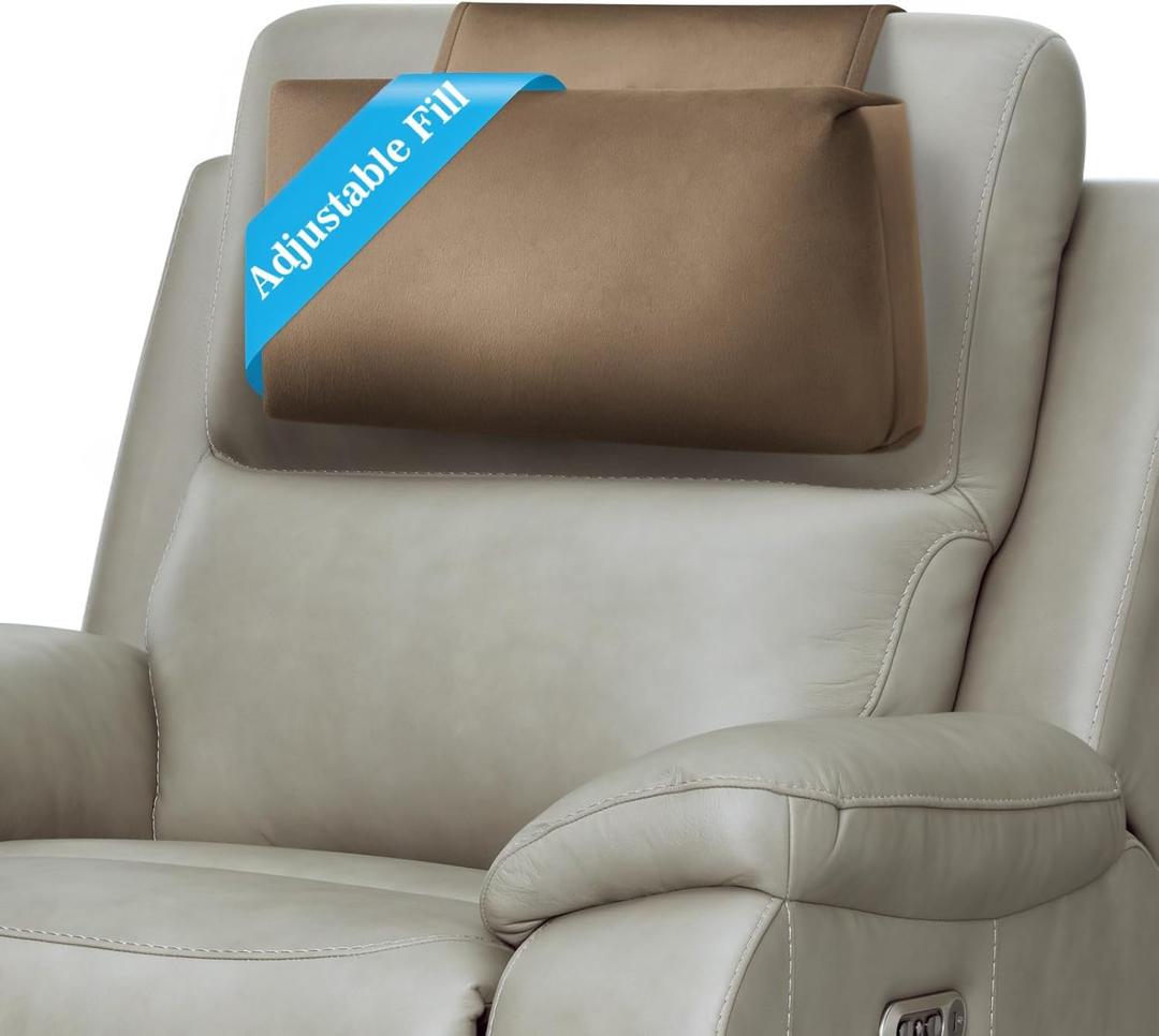 Recliner Headrest Pillow, Adjustable Comfort Neck & Head Support Pillow, Soft Velvet Non-Slip Headrest for Pain Relief & Relaxation, Ideal for Recliner, Couch, Chair, Sofa (Brown)