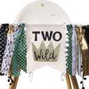 Wild Safari Highchair Banner - Jungle Party Decor for 2nd Birthday Boy, Woodland Birthday High Chair Banner, Photo Props
