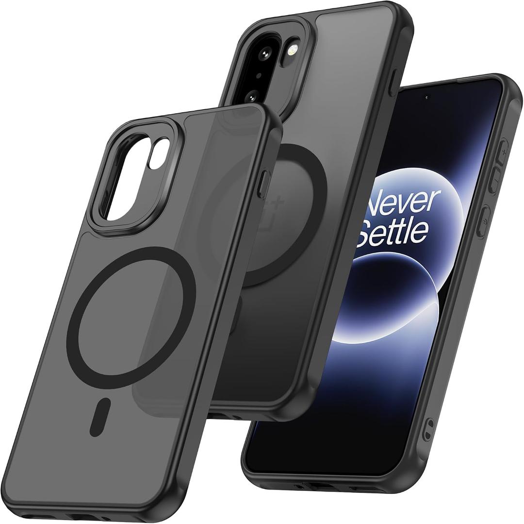 MAKAVO Magnetic for OnePlus 15R Case [Fit for MagSafe] Translucent Matte Shockproof Phone Case with Camera Cover, One Plus 15R Slim Thin Yet Military Grade Drop Proof Silicone Bumper Case, Black