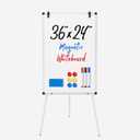 DUMOS Magnetic White Board Easel 36"x24", Silver Aluminium Frame & White | 36"x24" magnetic dry erase. Height 28"-48" for adults & kids. Foldable for classroom. Includes tray & 2 magnets.