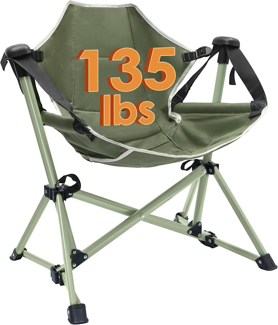 Kids Hammock Chair - Adjustable Folding Chair with Stand, Portable for Camping, Travelling and Patio, Green, Supports 135 LBS