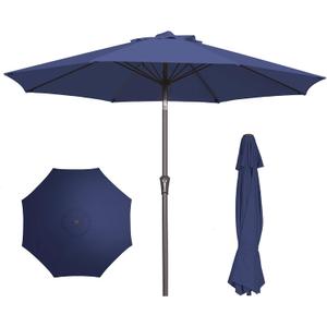 PatioKingdom 9FT Patio Outdoor Umbrella-UPF 50+ Sun Shade with Wind Vent, Push-Button Tilt & Smooth Crank Lift, Rust-Resistant Fiberglass Frame for Garden, Backyard,Yard (Navy)