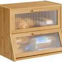 BMOSU Large Bread Box Double Layer Bamboo Bread Box for Kitchen Counter Container Farmhouse Bread Holder Capacity Bread Storage Bin(Natural)