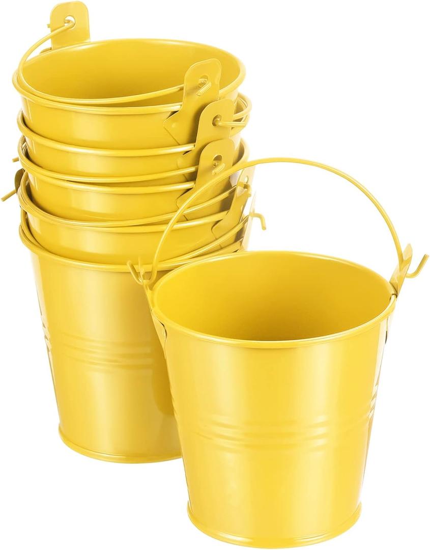PATIKIL 3" Height Mini Metal Bucket, 6 Pack Colorful Metal Succulents Pot Party Decorative Pails with Handles for Small Succulents, Yellow