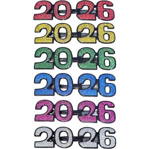 6 Pack of 2026 New Year's Crystal/Glitter/Solid/Metallic Plastic Party Glasses Celebration Eyeglasses