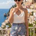 EXLURA Women's Summer Cute Striped Shorts Comfy Cotton Elastic Waist Floral Shorts Casual Boho Beach Short Pants with Pockets (White, L)