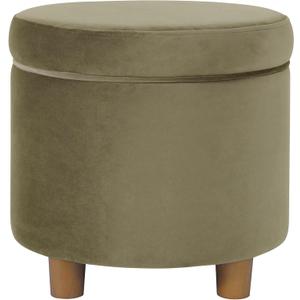 HomePop Home Decor | Upholstered Round Storage Ottoman | Ottoman with Storage for Living Room & Bedroom, Light Sage Green Velvet Large, 19"D x 19"W x 18"H