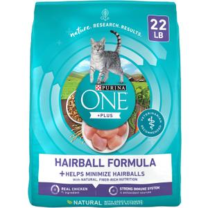 Purina ONE Natural Cat Food for Hairball Control, +PLUS Hairball Formula - 22 lb. Bag (EXP: OCT 2027)