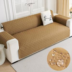 ENVEHUG Loveseat Sofa Cover for 2 Cushion Couch Water Resistant Slipcover Furniture Protector Washable Couch Cover with Non Slip and Elastic Straps for Kids Dog Cat Pet (Khaki, 104x76)