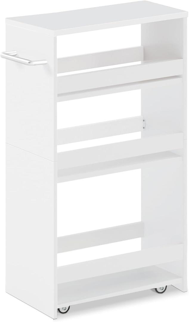 MARTY Rolling Storage Cart 7.9" W, 4-Tier Kitchen Cart with Wheels Handle, Slim Storage Cart Mobile Shelving Utility Carts for Bathroom Laundry Room Organization Narrow Places (All White)