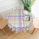 BETGINY Easter Checkered Tablecloth Round 60 Inch,Colorful Buffalo Plaid Table Cloth,Stain Resistance Polyester Spring Holiday Table Covers for Kitchen Dining Parties Picnic