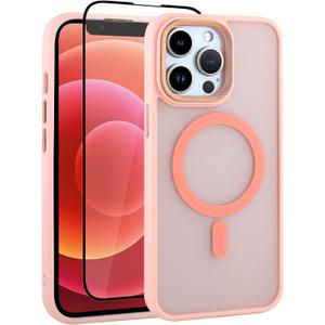Pink Case for iPhone 12 Pro Max Case [Compatible with MagSafe] for Women Girls, Metal Buttons and Camera Lens Protecion Frame, Soft Bumper Magnetic Protective Cover, Light Baby Pink