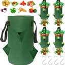4Pack Upside Down Strawberry Planter, 3 Gallon Hanging Grow Bags for Tomato Vegetables 6 Planting Holes with 4 Hooks,Upside Down Strawberry Plant Hanger Vegetable Planting Bags for House (Dark Green)