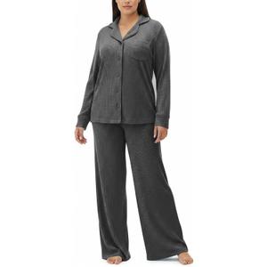 Women's Pajama Sets Long Sleeve Button Down Soft Knit Sleepwear 2 Piece Lounge Set (Gray)