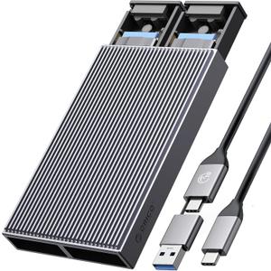 ORICO Dual M.2 NVMe SSD Enclosure, USB C to M2 Adapter for M Key PCIe 2230/2242/2260/2280 M.2 SSDs,Tool-Free Installation Aluminum SSDs Reader Support Trim and UASP up to 2x4TB-BM2-2N