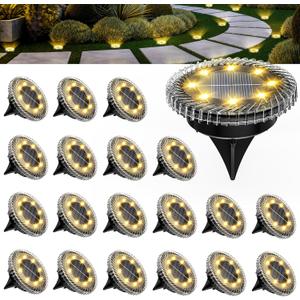PATIOWIN 20 Pack Small Solar Ground Lights, Pathway Lights Waterproof, Outdoor Solar Light for Garden, Driveway, Walkway, Backyard (Warm White)