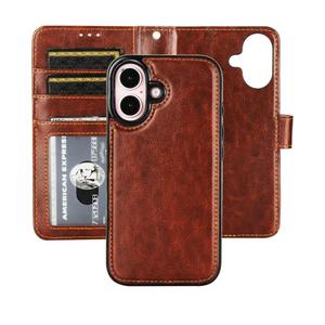 Bocasal Detachable Wallet Case for iPhone 16 RFID Blocking Card Slots Holder Premium PU Leather Magnetic Kickstand Shockproof Wrist Strap Removable Flip Protective Cover 5G 6.1 inch (Brown)