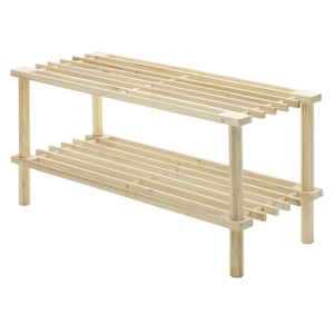 Whitmor 2-Tier Natural Wood Shoe Rack, Space-Saving Household Shelf, 6-Pair Capacity
