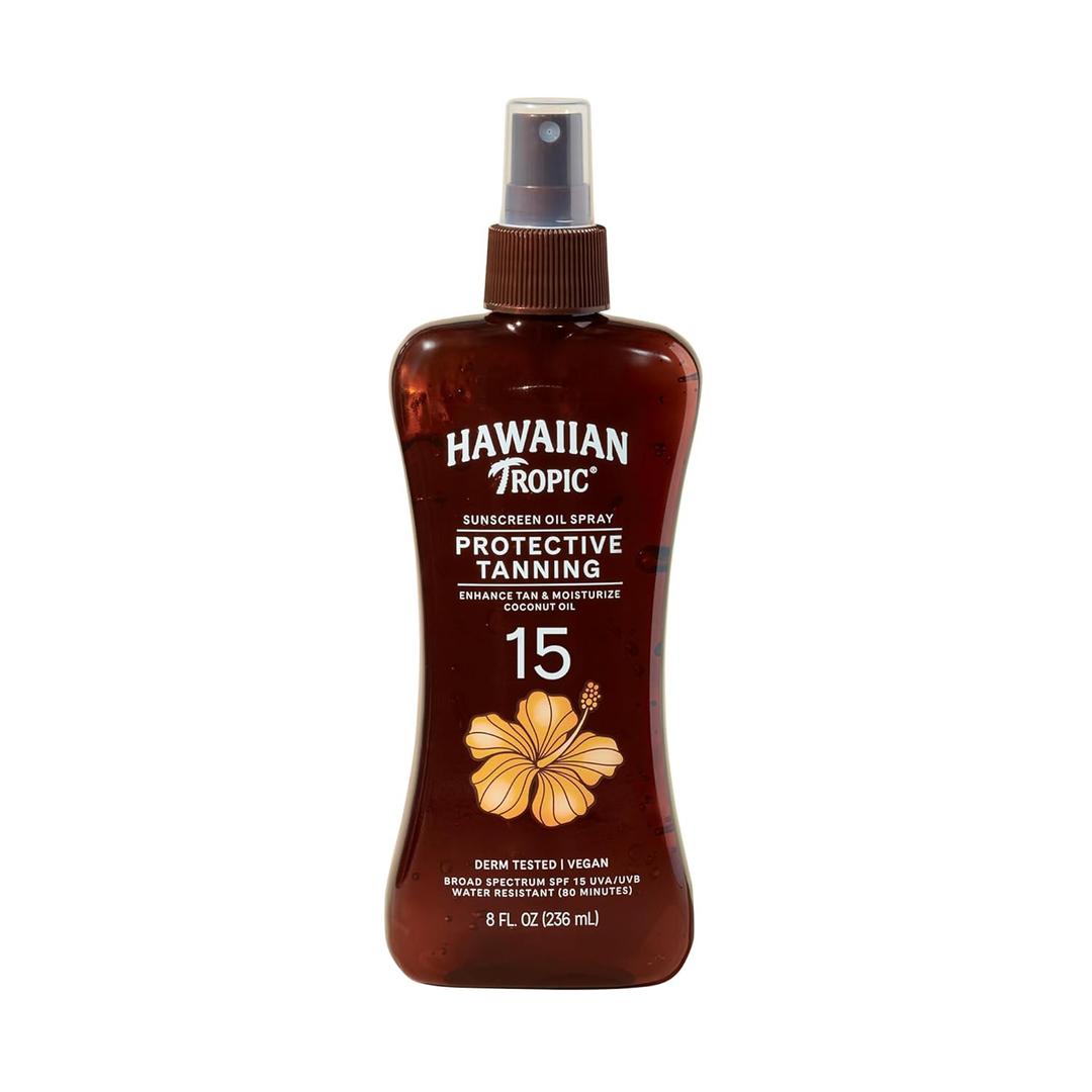 Hawaiian Tropic Sunscreen Protective Tanning Dry Oil Broad Spectrum Sun Care Sunscreen Spray - SPF 15, 8 Ounce, Sun (8 Fl Oz (Pack of 1))