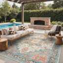 GENIMO Outdoor & Indoor Area Rug 9'x12', Waterproof, Non-Shedding, Easy Cleaning, Boho Mat for Patio, Living Room, Balcony, Dining Room, RV, Deck, Bedroom, Camping, Outside Carpet,Blue Salmon