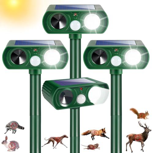 Sonic Fortress Pro Deer Repellent Cat Deterrent Outdoor Solar Ultrasonic Animal Repellent with Motion Sensor Strobe Light for Skunk Raccoon Rabbit Dog Squirrel Fortress Pro for Yard Garden Lawn,4 Pack