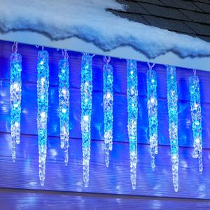 Minetom Icicle Lights Outdoor with Clips, 20ft 100 LED 20 Tubes Twinkling Icicle Strings Connectable Waterproof Hanging Christmas Lights Plug in for Eave Outdoor, Blue and White