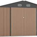 Zstar 12 x 10 FT Outdoor Storage Shed, Metal Steel Utility Tool Shed with Updated Frame Structure & Lockable Double Door, Waterproof Garden Steel for Backyard, Garden, Patio, Brown