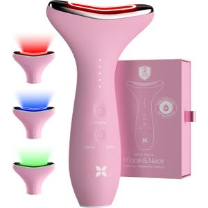 REVO Genie Facial Massager for Face and Neck, LED Beauty Device with Heat and Vibration, Depuffing Sculpting Tool with Red Blue Green Light Modes for Skincare Routine