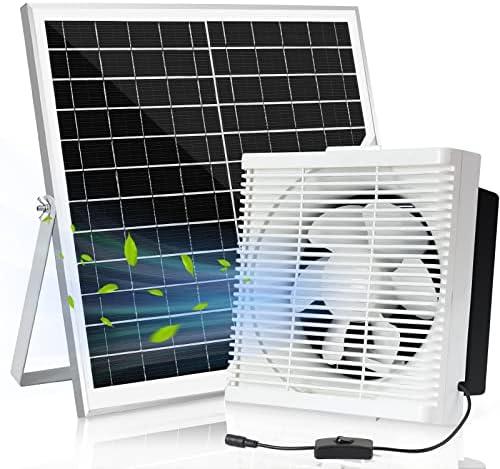 blessny Solar Powered Exhaust Fan, 20W Solar Panel +10" Shutter Ventilation Vent Fan for Outside Greenhouse, Chicken Coop, Shed, Pet House