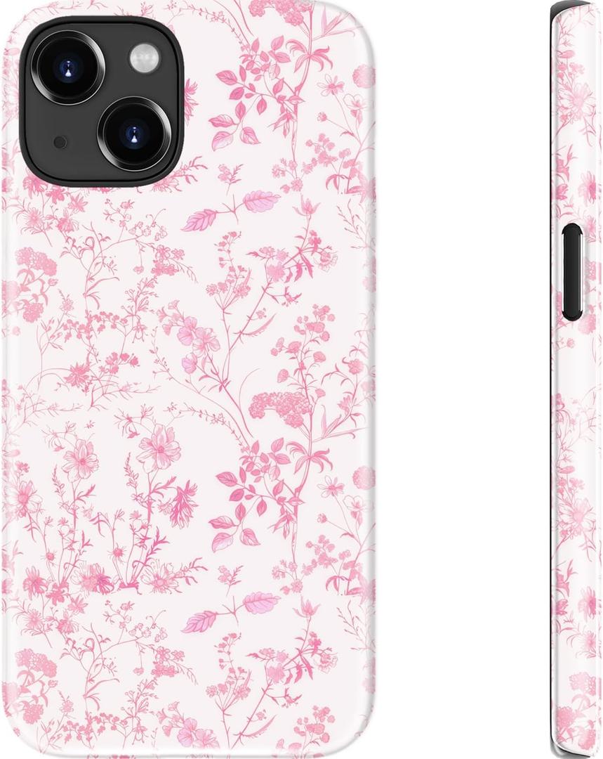 DEENAKIN for iPhone 15 Plus Case - Wireless Charging Compatible - Dual-Layer Hard Shell & Silicone Cover - Protective Phone Case with Trendy Cute Designs for Women - Dainty Pink Blossom