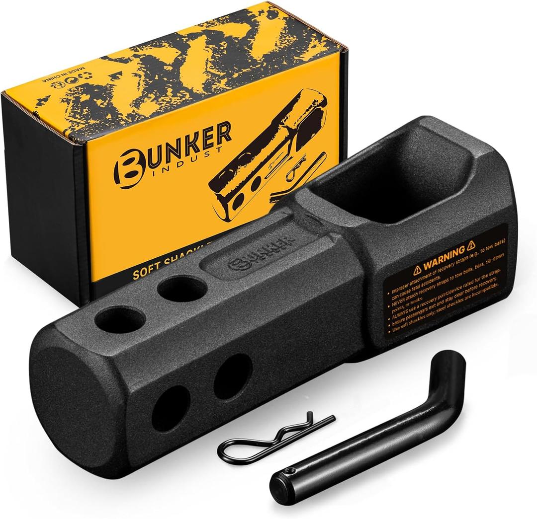 BUNKER INDUST Soft Shackle Hitch Receiver 2 Inch, 22,000Lbs WLL Aluminum Hitch Mount with Locking Pin, 1.57"-Wide Opening for Most Soft Shackles,Towing Accessories for Off-Road Vehicle Recovery