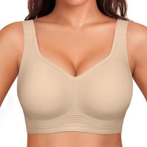 UIMERO Bras for Women No Underwire, Seamless Supportive Wireless Bra, Minimizer Womens Bras, Full Coverage T-Shirt Bra (X-Large, Nude)