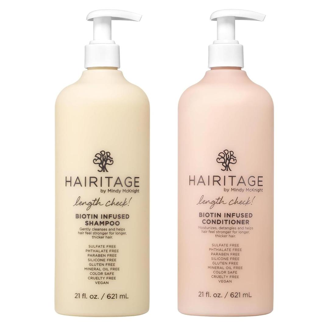 Hairitage Biotin + Castor Oil Shampoo and Conditioner Set Volume + Moisture Sulfate Free + Color Safe Women + Men Hydrating Repair Shampoo Conditioner, 21 FL Oz