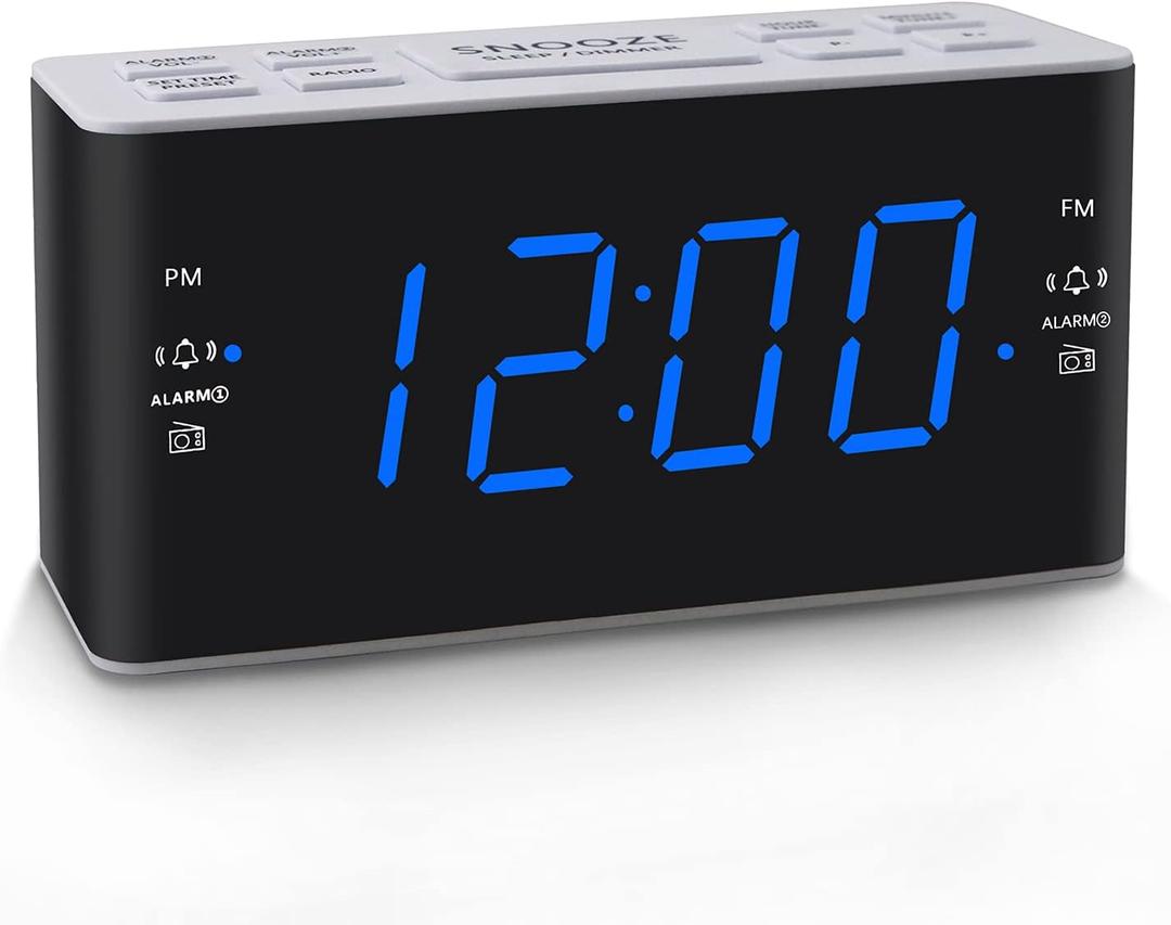Digital Alarm Clock Radio with AM FM Radio, Dual Alarms, Preset, Adjustable Alarm Volume, Sleep Timer and Dimmer, 4.5" Blue LED Display for Bedroom Bedside (Blue)