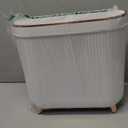 Bathroom Trash Can with Lid 3.2 Gallon Narrow Trash Can Small Plastic Trash Bin 12 Liter Rectangular Plastic Garbage Can with Press Type Lid for Bedroom Bathroom Milk White