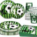 120 Pcs Soccer Party Decorations Tableware Set with Paper Plates, Cups, Napkins Disposable Soccer Birthday Party Supplies for Sports Events Soccer Themed Party Favors Serves 30 Guests