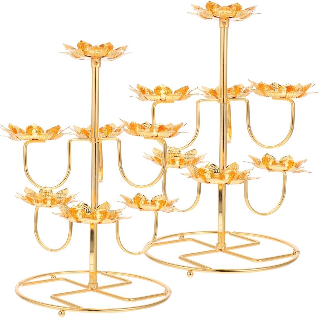 Baluue Vintage Lotus Candle Holder 9.05 Inch Metal Butter Lamp Base Buddha Candle Stand for Temple Meditation Home Decor Table Centerpiece