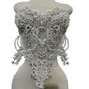 Handmade red/Blue/Gold/Green Rhinestones lace Bodice Applique Sewing Beads Crystal Trim Patches Accessory for Dress Clothes (Blue)