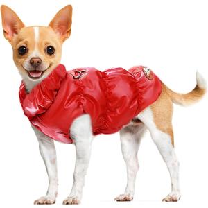 Winter Warm Dog Jacket for Small Medium Dogs Cat Cold Weather Coats with Harness Paded Dogs Fleece Vest Waterproof Windproof Dog Snow Jacket Pet Puppy Clothes (Red,XS)