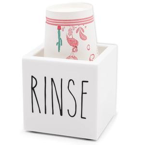 Bathroom Cup Dispenser, Farmhouse Dixie Cup Holder, 3 oz 5 oz Paper Mouthwash Cup Storage Box, Wooden Disposable Cup Caddy, Water Dispenser Cup Holder for Countertop (White)