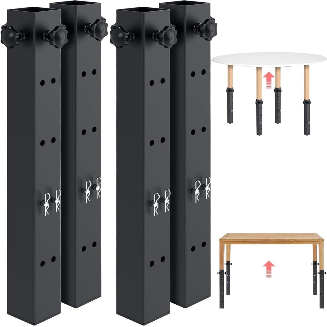 woiron 4 Pcs Table Leg Extenders for Folding Tables, Adjustable Folding Table Leg Extensions, for Square Straight Legs,Raise Table Height 3.4"/6.6"/9.8"/13"(Inner Diameter 1.86")