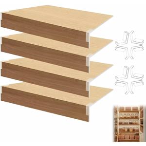 Wire Shelf Covers, Lightweight Removable PVC Faux Wood Wire Rack Covers for Pantry, Closet (4pcs, 24" W x 12" D, Wood Color)