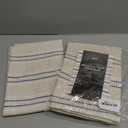 AELS 26x26 Decorative Farmhouse Linen Throw Pillow Covers, Boho Textured Pillow Case, Set of 2, Beige with White & Navy Blue Stitch Yarn Dyed Stripe Cushion Cover for Couch Living Room (Cover ONLY)