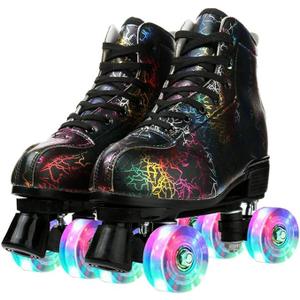 Roller Skates for Women and Men Cowhide High-Top Shoes Classic Double-Row Roller Skate Four-Wheel Roller Skates for Men Girls Unisex, Size: 43--10.44''--Men:9-Women:10