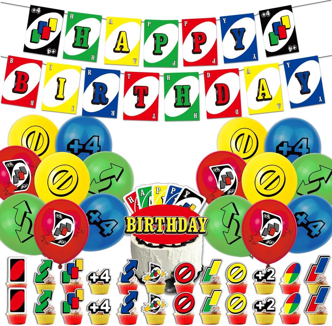 42PCs Card Game Theme Birthday Party Decorations Set  Banner, Balloons, Cake Topper and Cupcake Toppers for Ultimate Fun!