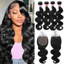12A Human Hair Bundles with Closure 18 20 22 24+16 Inch Brazilian Body Wave 4 Bundles Human Hair with 5x5 HD Lace Closure Unprocessed Virgin Human Hair Natural Black