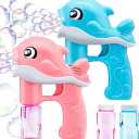 JOYIN 2 Bubble Guns Kit, Whale Automatic Bubble Maker Blower Machine with 4 Solutions for Kids, Summer Toy, Birthday, Outdoor & Indoor Activity, Easter, Valentine Party Favors