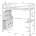 Garvee Twin White Loft Bed Frame with Desk and 4 Fabric ...